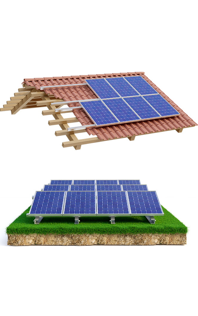 Instalação de placas solares no telhado e no solo
